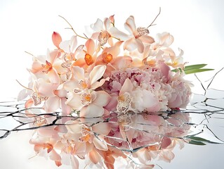 Decorative floral arrangement for love, peacful purpose on transparent surface