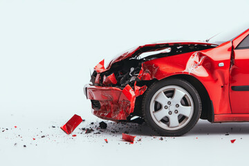 red car is destroyed in collision, conveying shocking and dangerous scene