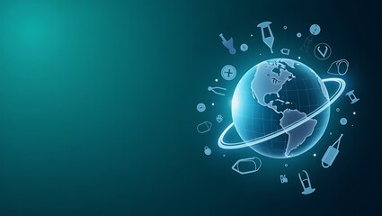 Fototapeta premium Holographic Globe with Orbiting Medical Icons for National Doctors' Day Healthcare Innovation Theme