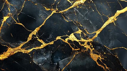 Abstract Black and Gold Marble Texture with Intricate Veining