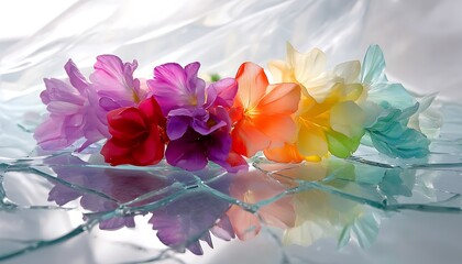 red roses in heart shaped and bouque show love for valentines day on glass broken surface