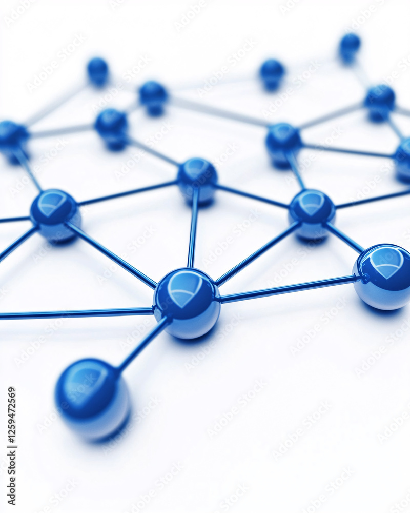 Wall mural blue abstract network connection structure molecular 3d render