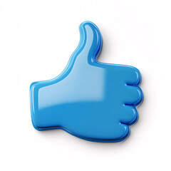 blue glossy thumbs up icon 3d rendering isolated on white background