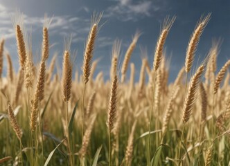 Fototapeta premium Dense wheat stalks swaying gently in the breeze, rustic scene, tall grasses