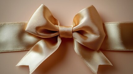 Elegant satin bow in soft peach hue, centered on a smooth background, ideal for gift wrapping