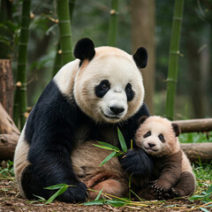 Obraz premium giant panda eating bamboo