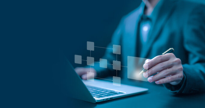 workflow process, model flow diagram of work. concept of design for automation flowchart of business, programming to streamline strategy. scheme chart of solution business, implement software - Powered by Adobe