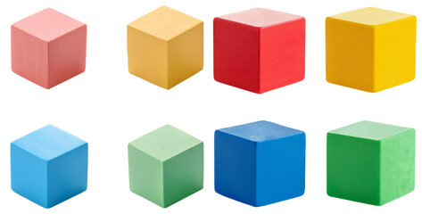 Obraz premium Colorful Wooden Cubes for Educational Play and Creative Learning, isolated on transparent background