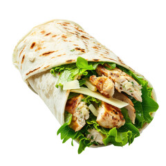 chicken wrap sandwich with salad isolated on transparent white background, clipping path
