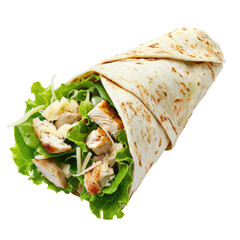 chicken wrap sandwich with salad isolated on transparent white background, clipping path