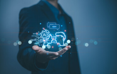 robot conversation, AI chatbot messages generate. concept of a communication assistant bot,...