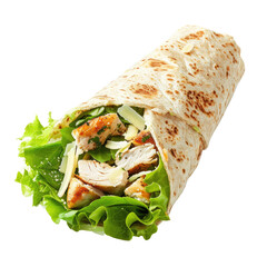 chicken wrap sandwich with salad isolated on transparent white background, clipping path