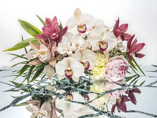 Decorative floral arrangement for love, peacful purpose on transparent surface