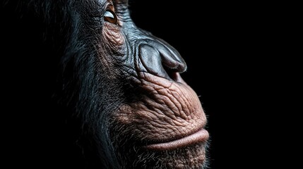 Obraz premium Close-up profile of a pensive bonobo. Possible use Educational materials, scientific study
