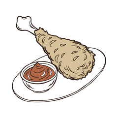 Grilled chicken leg pieces on a roasting plate with sauce
illustration art design