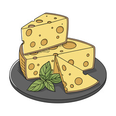The delicious taste of a piece of cheese on the plate vector illustration design
