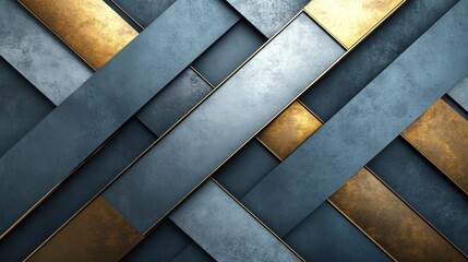 Abstract background with geometric patterns with metallic finishes in silver and gold. Depicts elegance and precision. Symbolizes sophistication and luxury. Ideal for upscale and refined designs.