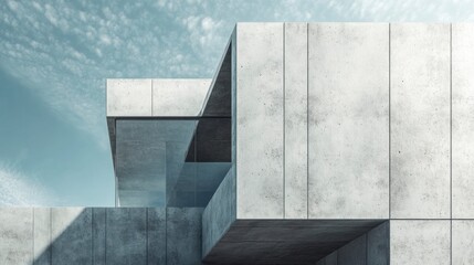 3D rendering of a modern house with a concrete facade, minimalist architectural design. Modern contemporary home exterior. Architectural building design. A minimalist square block structure with glass