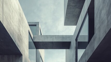 3D rendering of a modern house with a concrete facade, minimalist architectural design. Modern contemporary home exterior. Architectural building design. A minimalist square block structure with glass