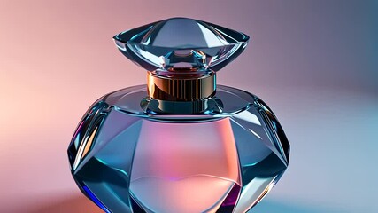 Elegant iridescent glass perfume bottle with a faceted design. - Powered by Adobe