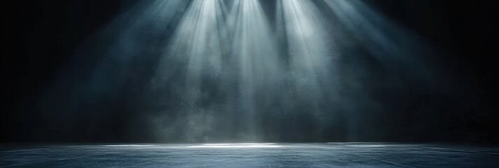  dark room with a concrete floor and a spotlight. Suitable for dramatic or mysterious themed designs, theater and event promotion, and creative storytelling visuals. empty dark blue room