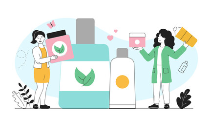 Women holding eco-friendly cosmetic products. 