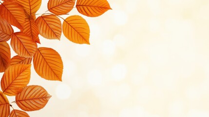 Obraz premium Vibrant orange autumn leaves against a soft, light background create a warm and inviting seasonal atmosphere.
