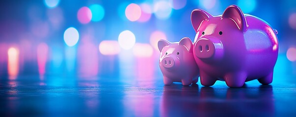 Piggy banks savings city lights