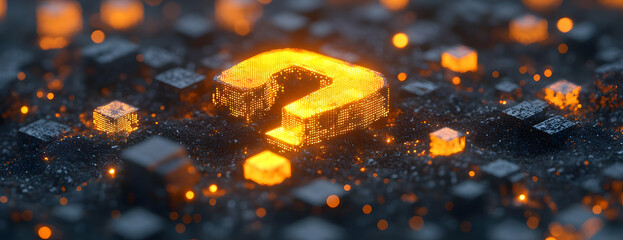 Glowing question mark, digital world