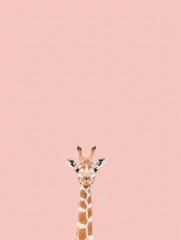 Obraz premium Adorable giraffe portrait against a soft pink background. A whimsical and charming image.