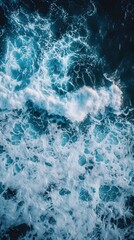 Fototapeta premium Aerial View of Ocean Surface with Crashing Wave and White Foam Texture Beauty
