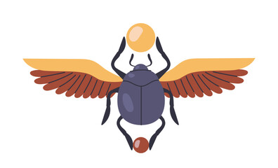Stylized scarab beetle with outstretched wings holding a golden sphere. 