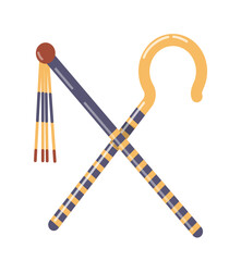 Ancient Egyptian crook and flail symbol on white background. 