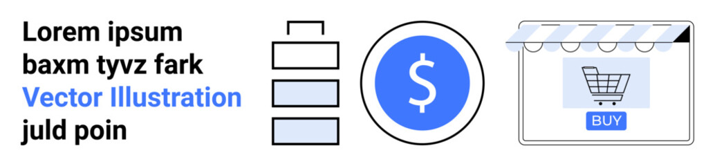 Battery level, dollar sign, and online store interface with a shopping cart button. Ideal for e-commerce, finance, sustainability, budgeting, online trade, digital platforms flat landing page banner