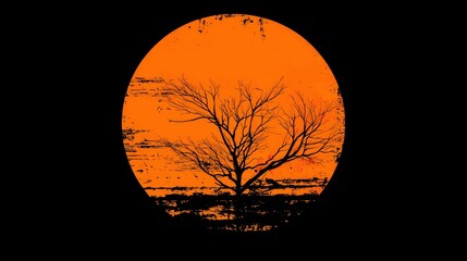 Silhouetted tree against a vibrant orange sunset, creating a serene and dramatic landscape
