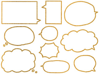 Fototapeta premium 吹き出し：金色の手描きフキダシのセット・塗り無し線のみ