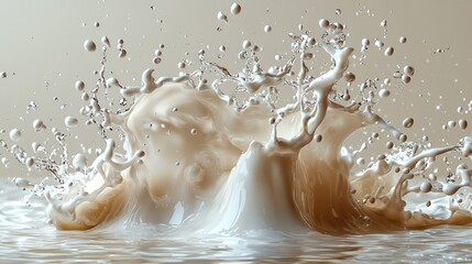 Creamy liquid splash creating dynamic shapes against a neutral background, showcasing motion