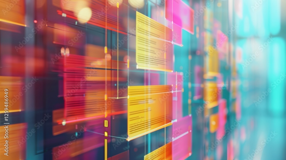Poster abstract network grid with files and folders, futuristic software interface, digital document manage