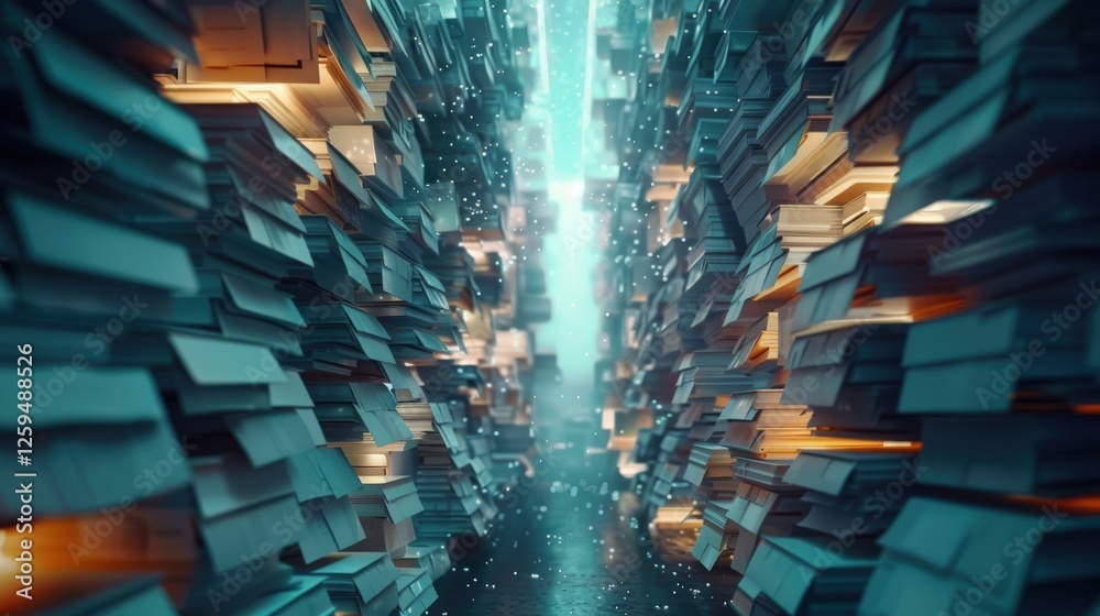 Poster abstract network grid with files and folders, futuristic software interface, digital document manage