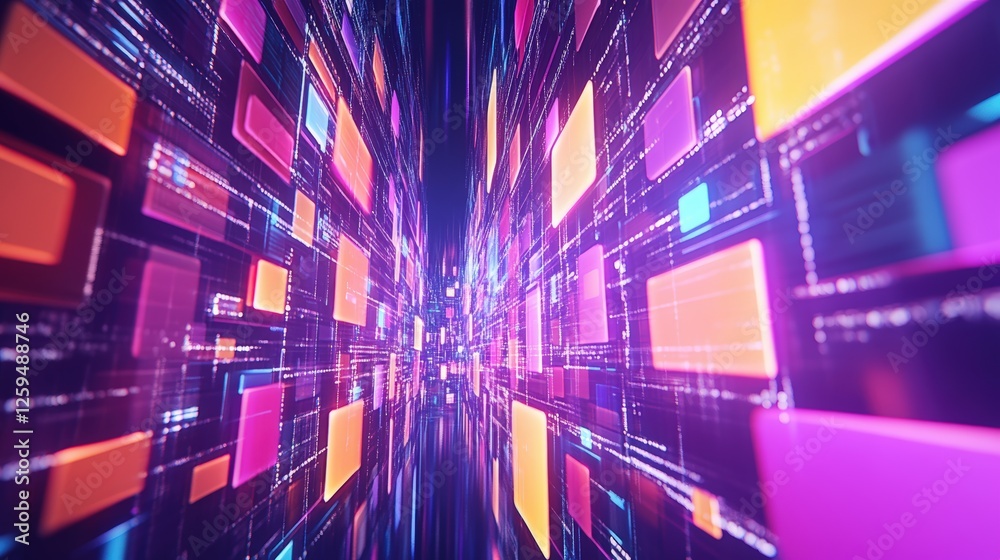 Poster abstract network grid with files and folders, futuristic software interface, digital document manage