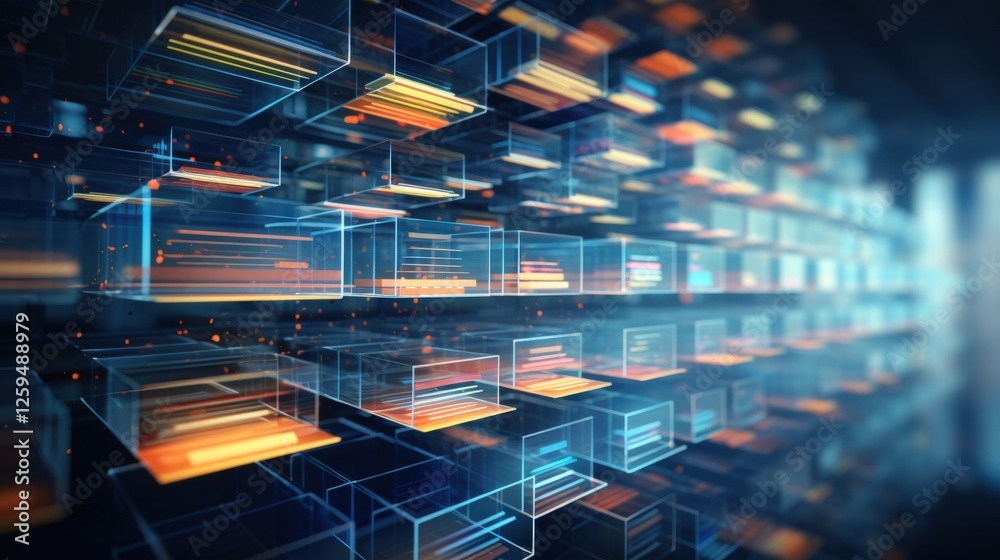 Poster abstract network grid with files and folders, futuristic software interface, digital document manage