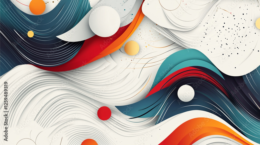 Fototapete A clean and minimalistic geometric design with abstract  colorful shapes, Modern background with dynamic lines and shapes, Abstract geometric patterns created with translucent layers.