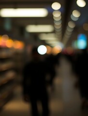 Fototapeta premium Blurred Indoor Scene with People and Lights for Abstract Background