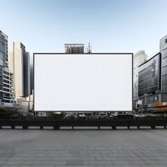 Obraz premium Blank Horizontal Outdoor Billboard Mockup With Skyscrapers in the Background