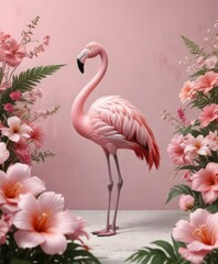 Feminine pink flamingo and soft flowers composition, feminine, soft, decoration
