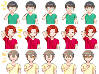 いろいろな喜んでいる顔の3人の男性セット