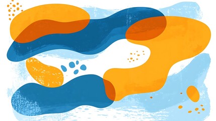 Abstract Organic Shapes Blue Orange White Background