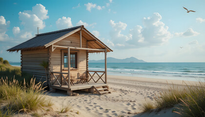 Obraz premium Lifestyle in the hut at the beach. Relaxing life at the beach. summer vibe.