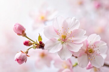 Fototapeta premium Delicate Pink Cherry Blossom Closeup Isolated on White Background - Spring Flower