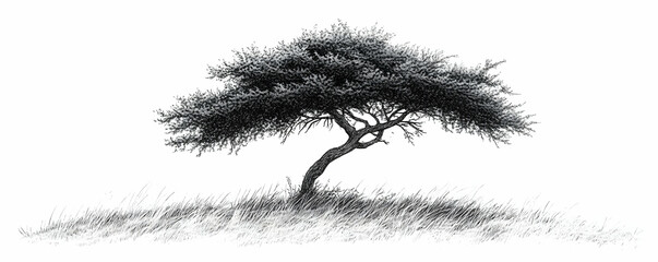 Fototapeta premium Lone acacia, savanna, graphic art, nature